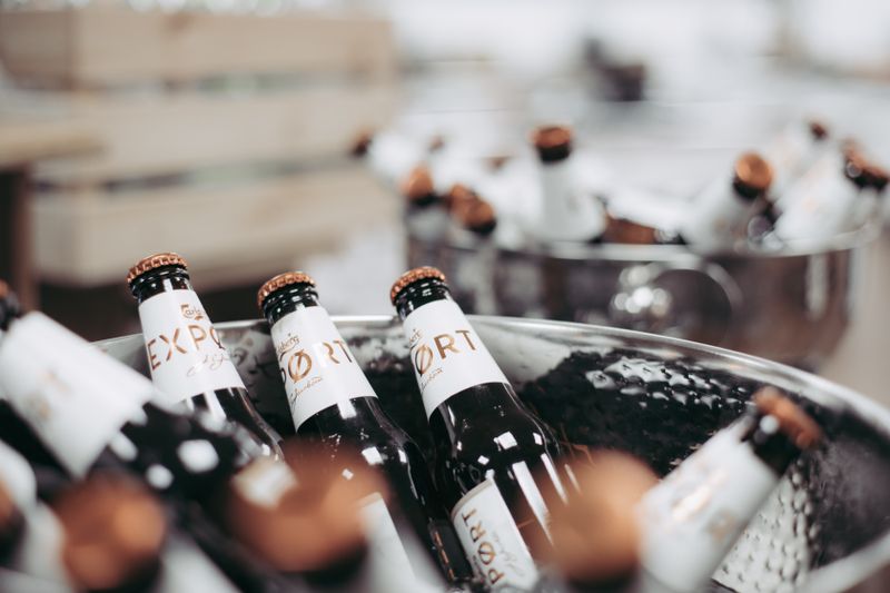 Craft root beer soda in glass bottle